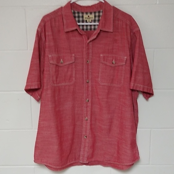Woolrich Red Cotton Chambray Short Sleeve, 2 Pocket, Button up Shirt - Picture 1 of 7